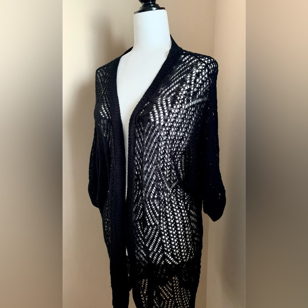 Long Crochet Black Cardigan